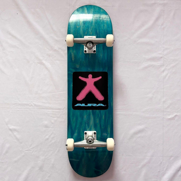 Aura “Blue Man” 8.25” x 32” Custom Skateboard Complete — underside graphic view