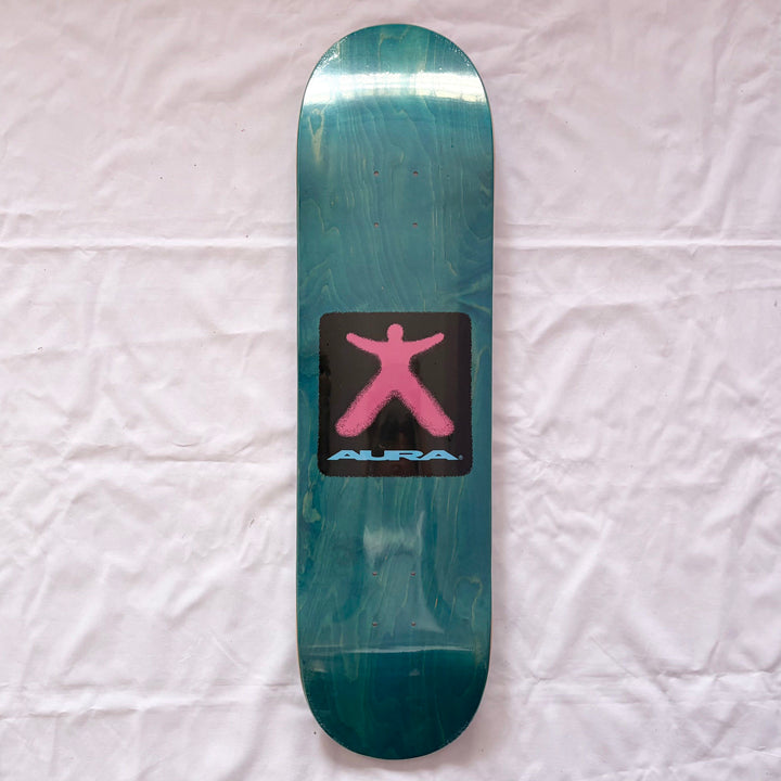 Aura “Blue Figure” 8.25” x 32” Skateboard Deck — underside graphic view