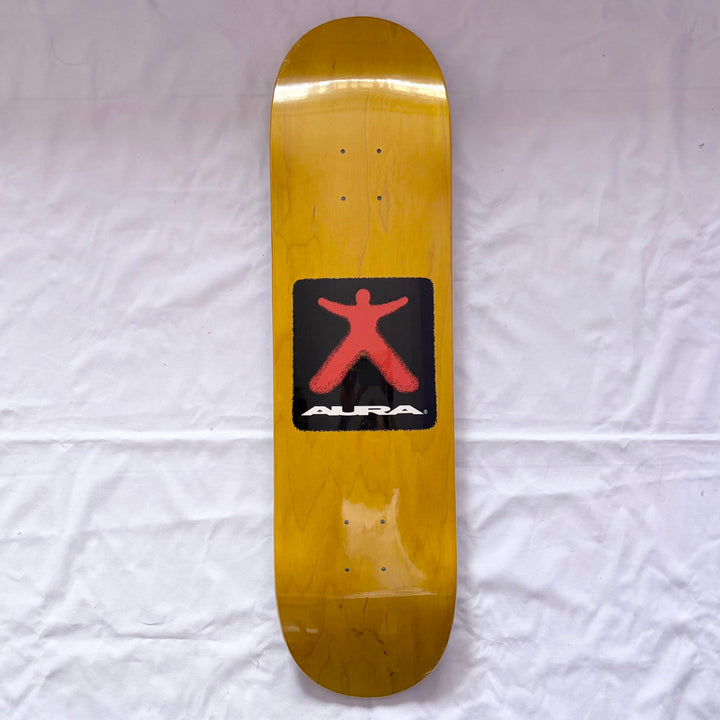 Aura “Yellow Figure” 8.25” x 32” Skateboard Deck — underside graphic view