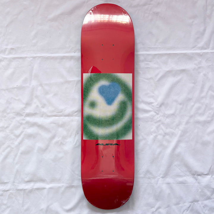 Aura “Red Smile” 8.0” x 31.5” Skateboard Deck — underside graphic view