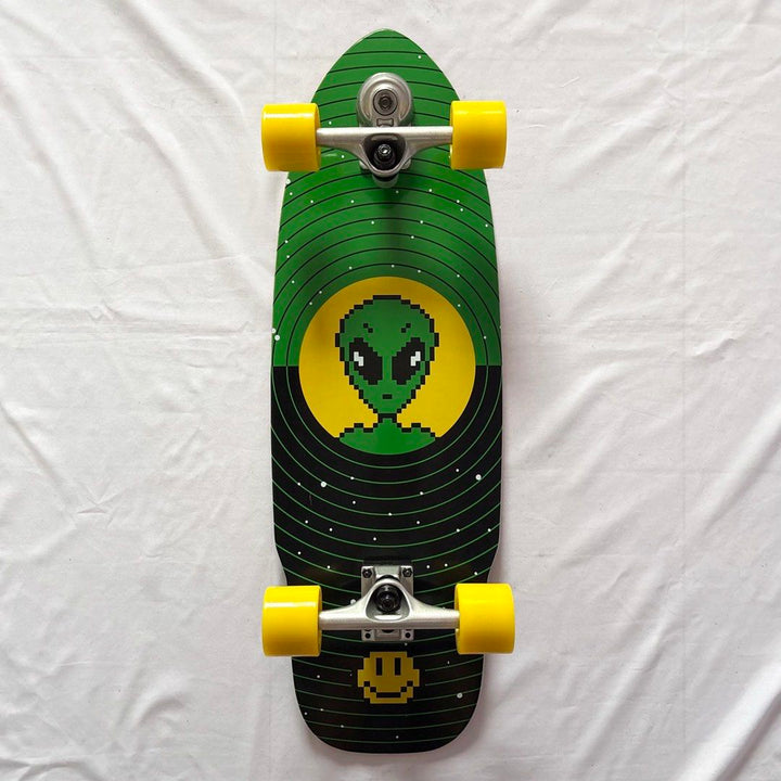 Black Market “Alien” 10” x 31” Surfskate Cruiser Skateboard Complete — underside graphic view