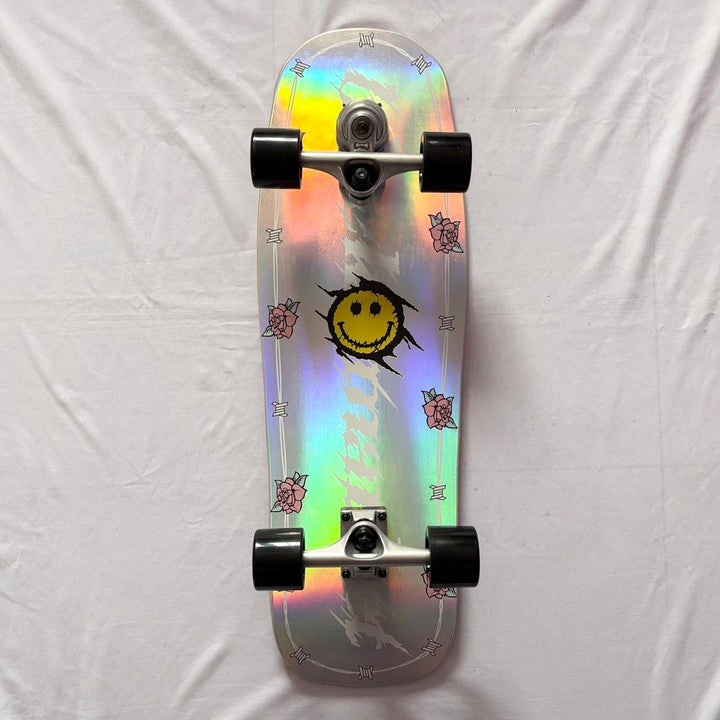 Black Market “Barbed Wire” 9.5” x 31” Surfskate Cruiser Skateboard Complete — underside graphic view
