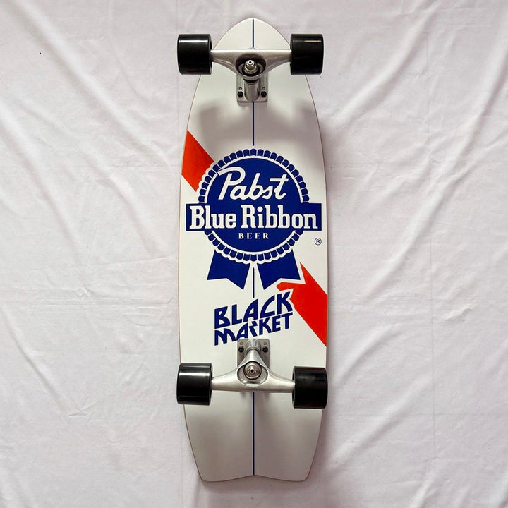 Black Market “Beer” 10.5” x 32” Cruiser Skateboard Complete — underside graphic view