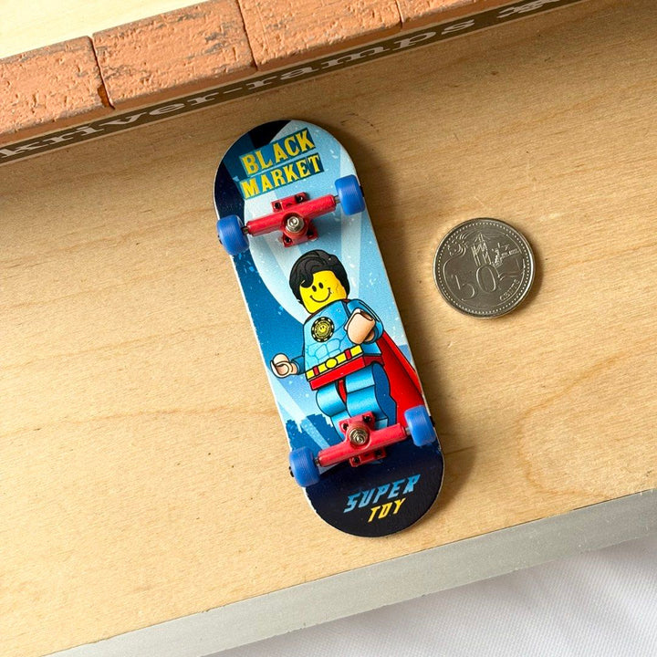 Black Market “Superman” 32mm Fingerboard Complete — underside complete view