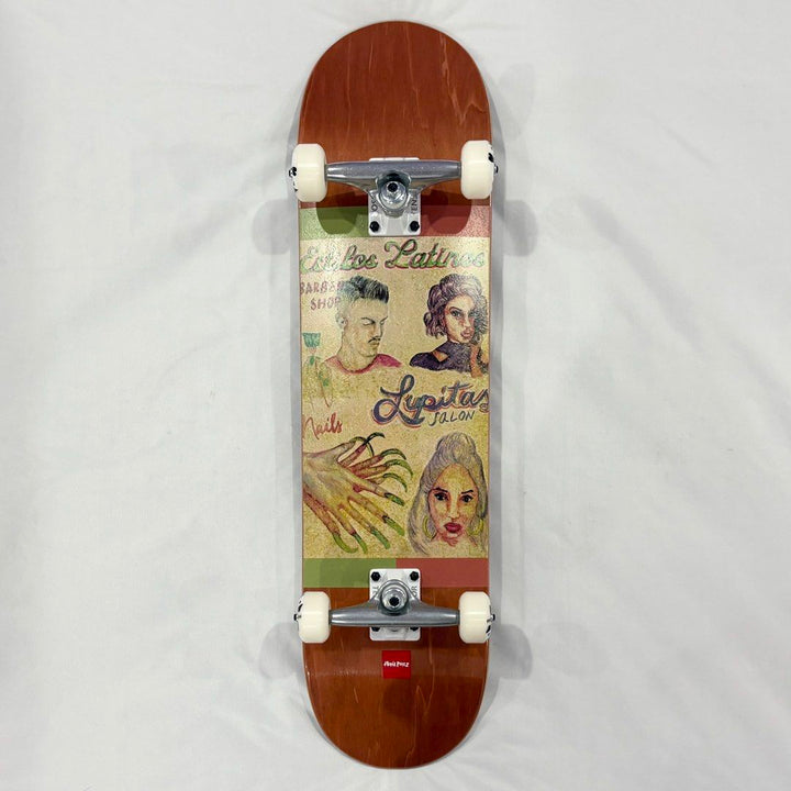 Chocolate “Barber” 8.0” x 31.875” Custom Skateboard Complete — underside graphic view