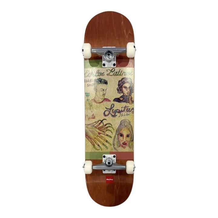 Chocolate “Barber” 8.0” x 31.875” Custom Skateboard Complete — underside graphic view