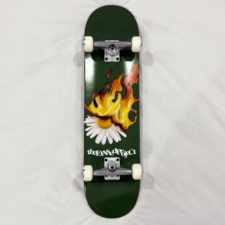 Erased “Burning Flower Green” 8.0” x 31.4” / 8.25” x 31.5” Custom Skateboard Complete