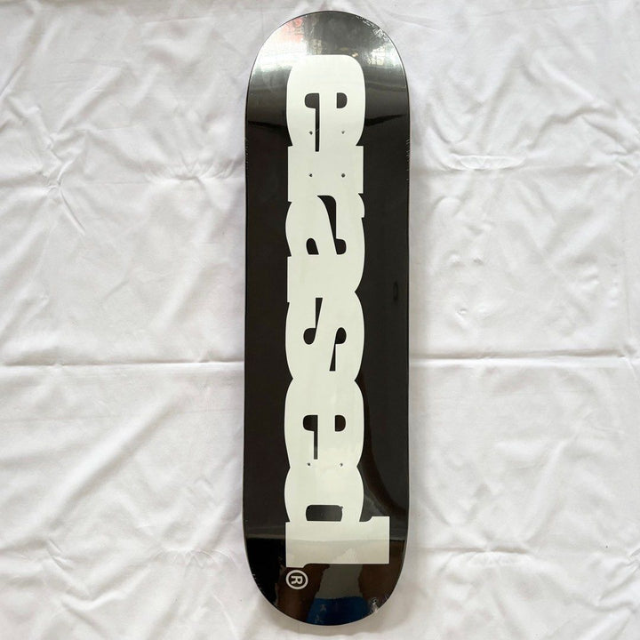 Erased “White and Black” 8.0” x 31.4” Skateboard Deck — underside graphic view