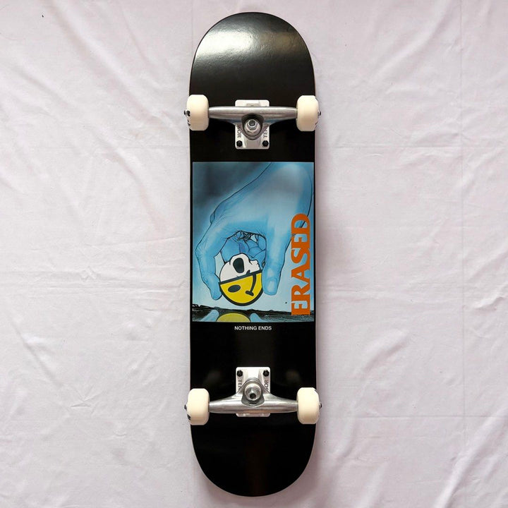 Erased “Nothing Ends” 8.0” x 31.4” Custom Skateboard Complete — underside graphic view