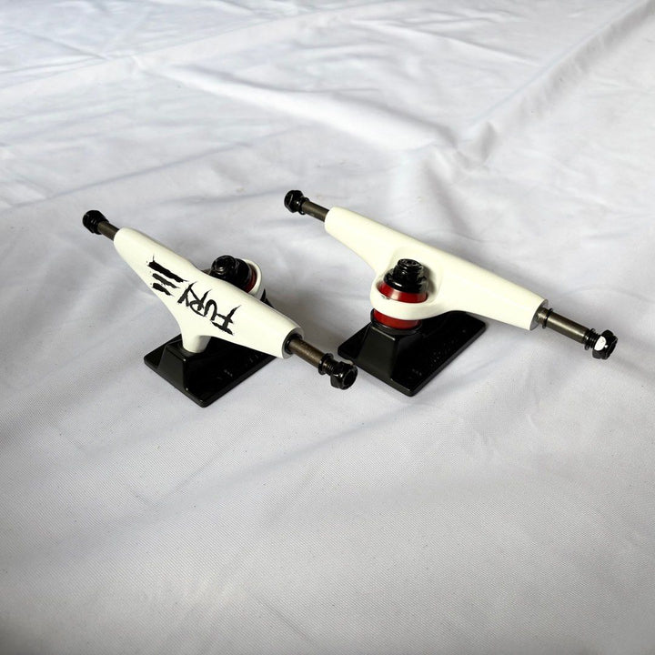 Fury White and Black 8.0”/8.25” Double Hollow Skateboard Trucks — truck pair overview