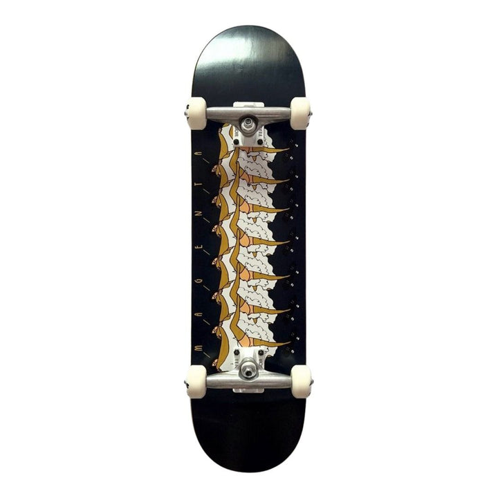 Magenta “Can” 8.125” x 31.75” Custom Skateboard Complete — underside graphic view