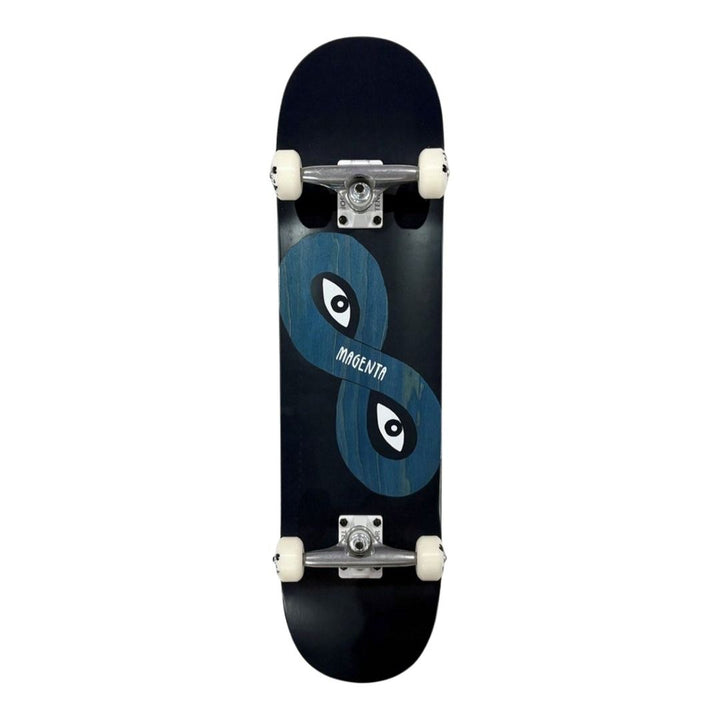 Magenta “Eyes” 8.0” x 31.5” Custom Skateboard Complete — underside graphic view