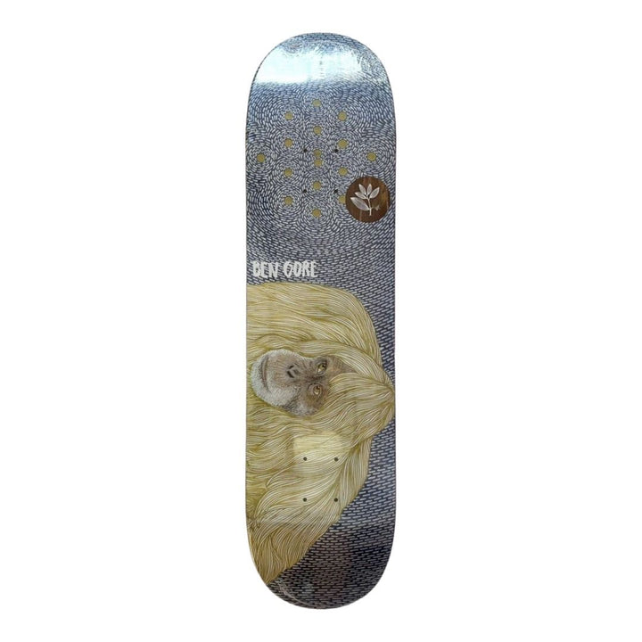 Magenta “Orangutan” 8.0” x 31.25” Ben Gore Model Skateboard Deck — underside graphic view
