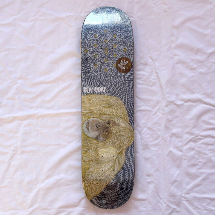 Magenta “Orangutan” 8.0” x 31.25” Ben Gore Model Skateboard Deck — underside graphic view
