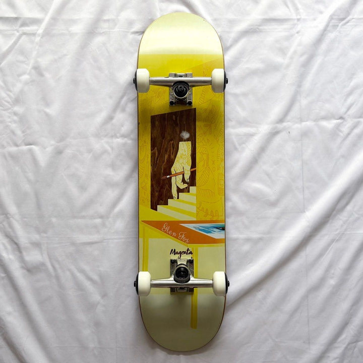Magenta “Sleep” 7.875” x 31.1” Custom Skateboard Complete — underside graphic view