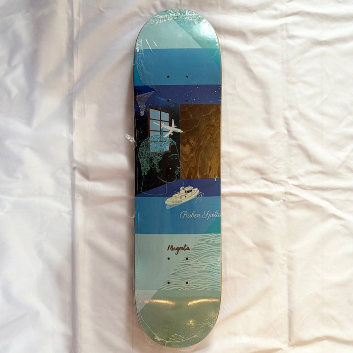 Magenta “Sleep” 7.8” Ruben Spelta Skateboard Deck — underside graphic view