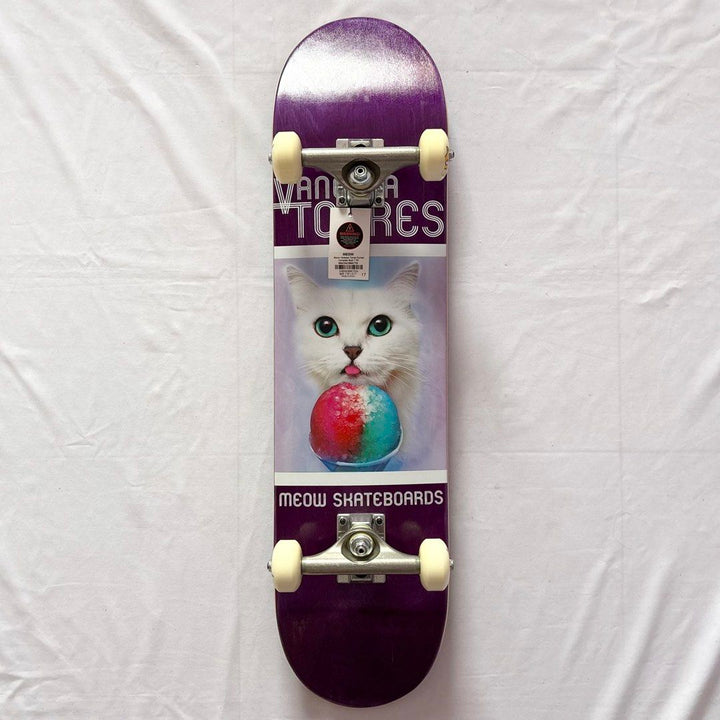 Meow “Kitty” 7.75” x 31.75” Vanessa Torres Model Skateboard Complete — underside graphic view
