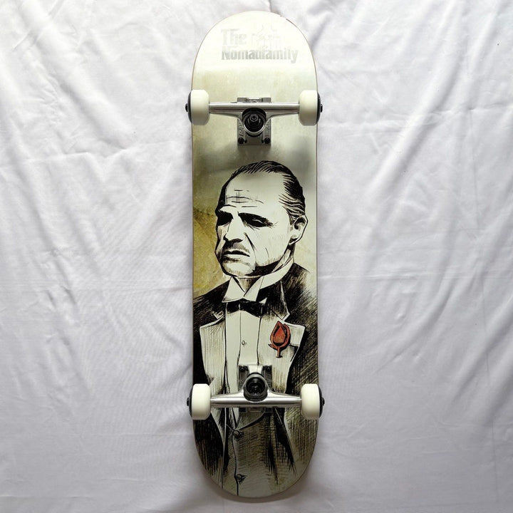 Nomad “Godfather” 7.875” Custom Skateboard Complete — underside graphic view