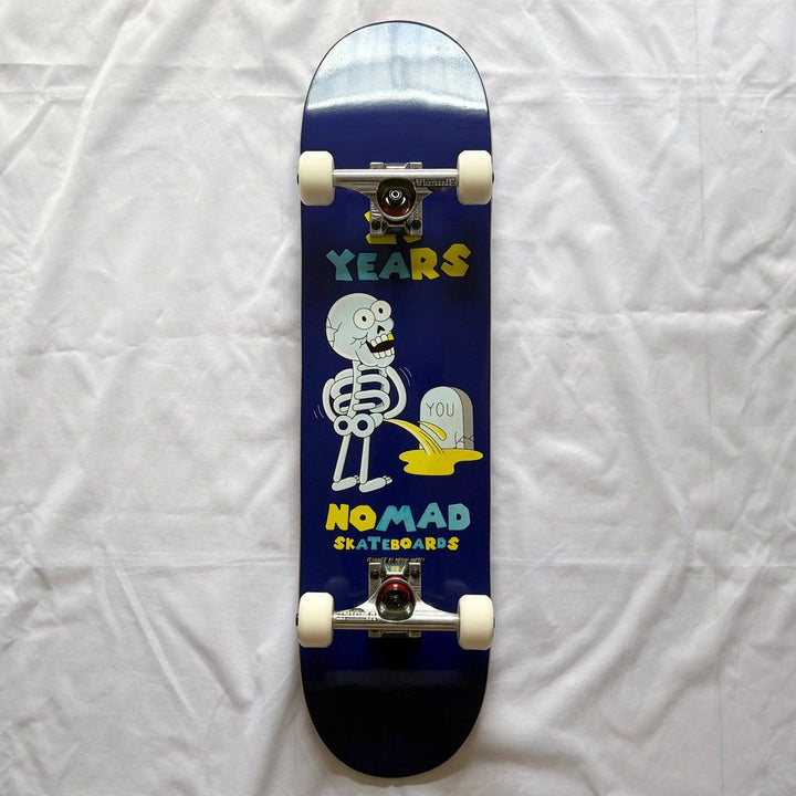 Nomad “Piss” 7.875” x 31.25” Custom Skateboard Complete — underside graphic view
