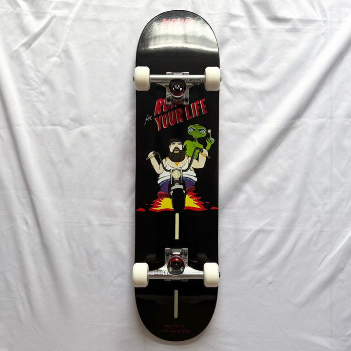 Nomad “Run” 7.875” x 31.5” Custom Skateboard Complete — underside graphic view
