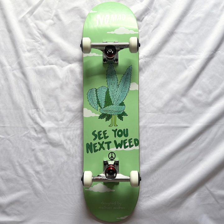 Nomad “See You” 7.875” x 31.25” Custom Skateboard Complete — underside graphic view