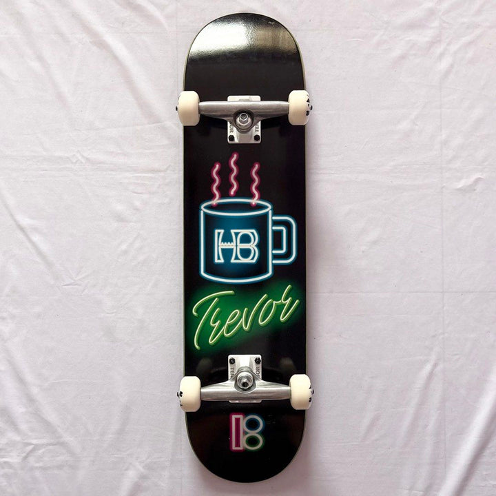 Plan B “Neon Coffee” 8.125” x 31.5” Custom Skateboard Complete — underside graphic view