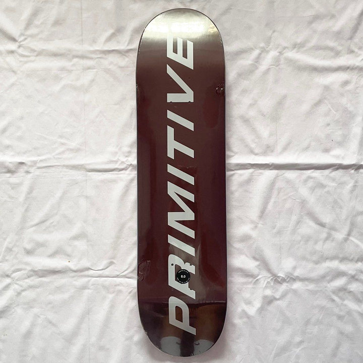 Primitive “Burgundy Slant” 8.0” x 31.75” Skateboard Deck — underside graphic view