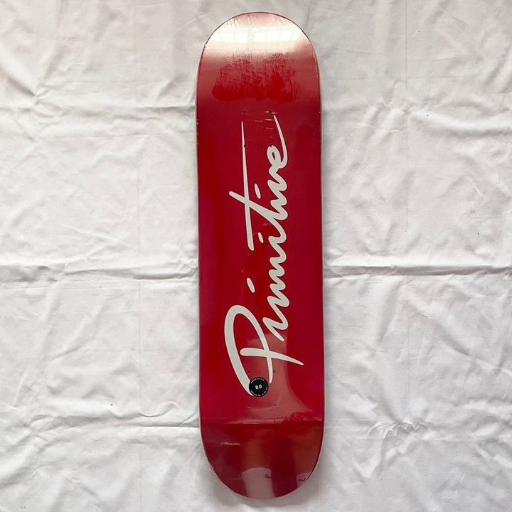 Primitive “Red Signature” 8.0” x 31.75” Skateboard Deck — underside graphic view