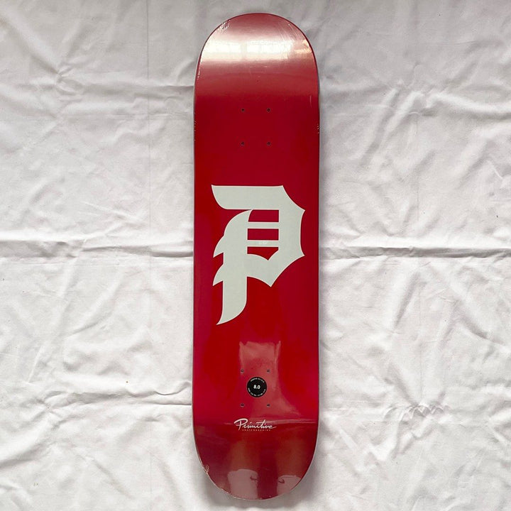 Primitive “Red Core” 8.0” x 31.75” Skateboard Deck — underside graphic view
