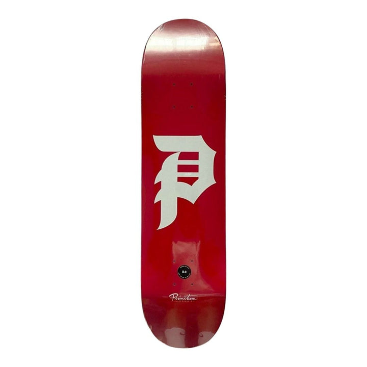 Primitive “Red Core” 8.0” x 31.75” Skateboard Deck — underside graphic view