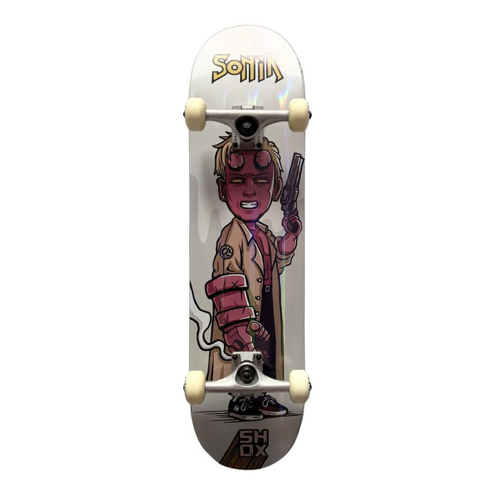 Shox “Shooter” 8.0” Custom Skateboard Complete — underside graphic view