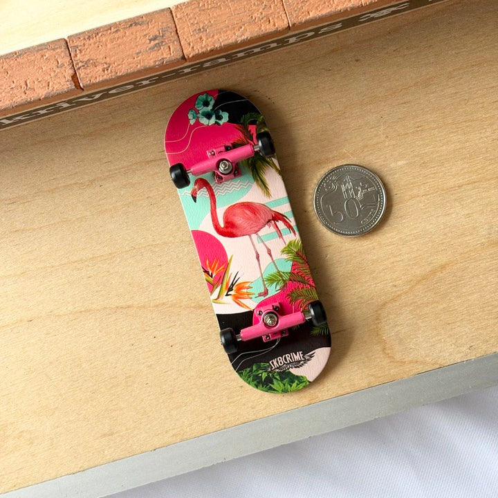 Sk8crime “Flamingo” 32mm Fingerboard Complete — underside complete view