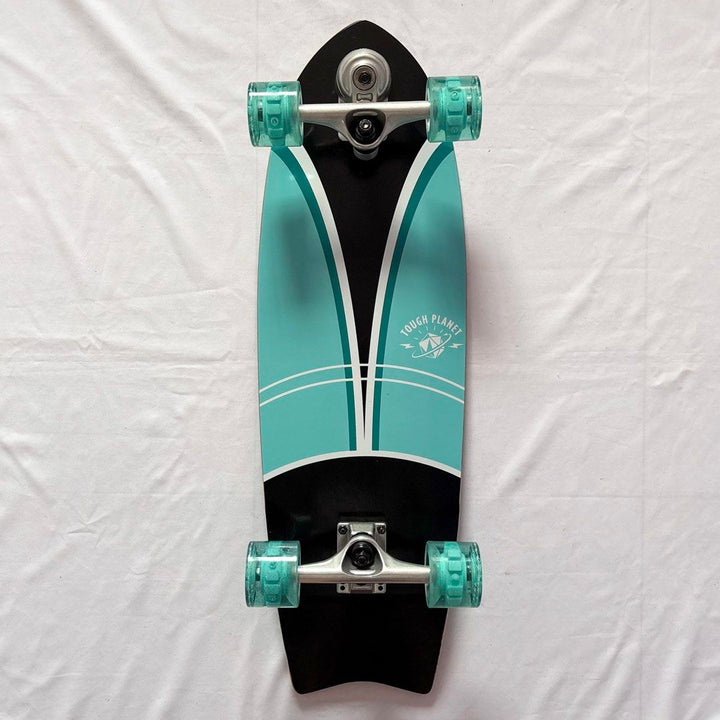 Tough Planet “Split” 9.5” x 29.5” Surfskate Cruiser Skateboard Complete — underside graphic view