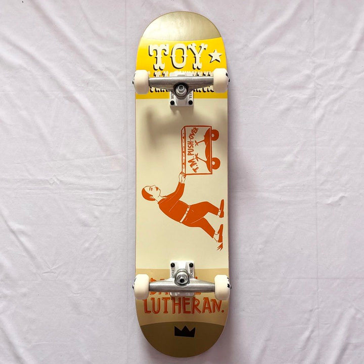 Toy Machine “Cart” 8.38” x 32.1” Daniel Lutheran Model Custom Skateboard Complete — underside graphic view