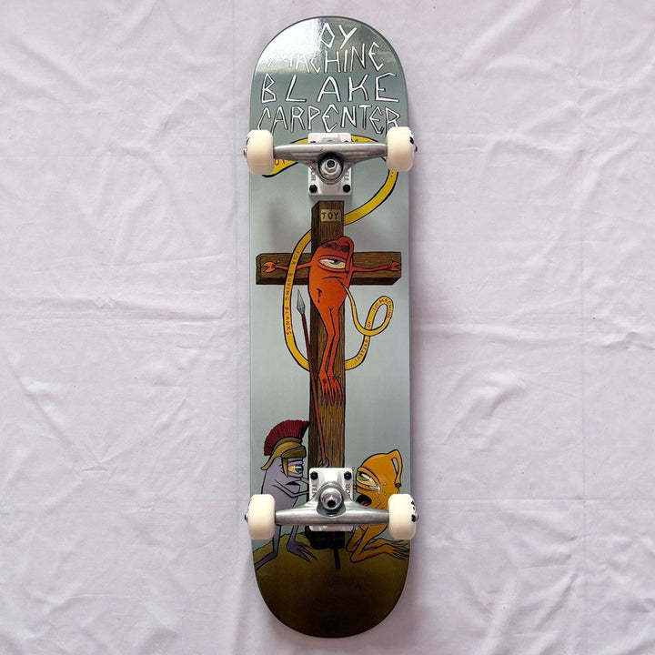 Toy Machine “Cross” 8.0” x 31.65” Blake Carpenter Model Custom Skateboard Complete — underside graphic view