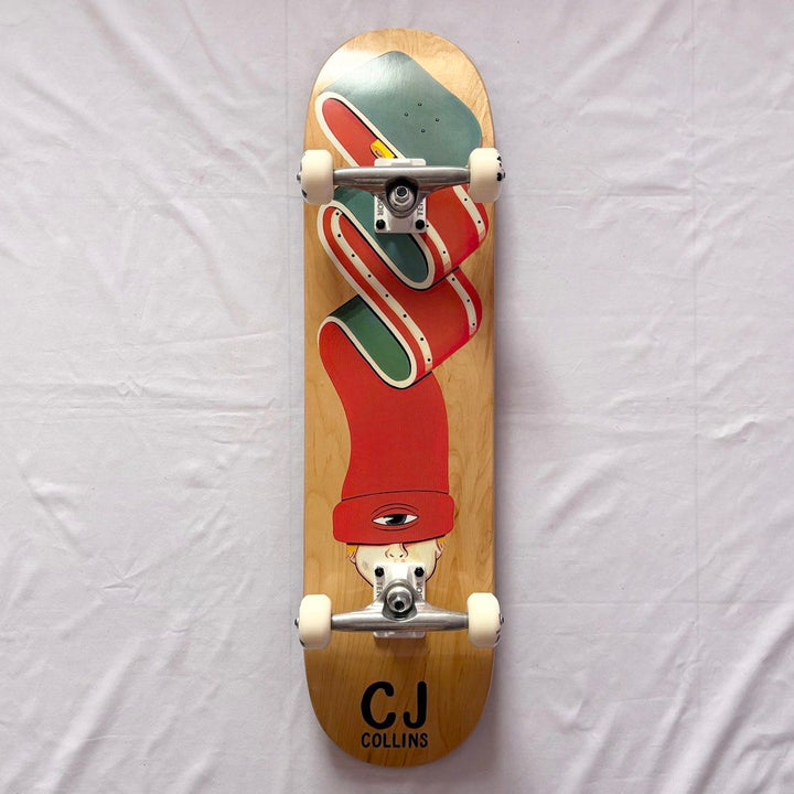Toy Machine “Hat” 8.0” x 31.8” CJ Collins Model Custom Skateboard Complete — underside graphic view
