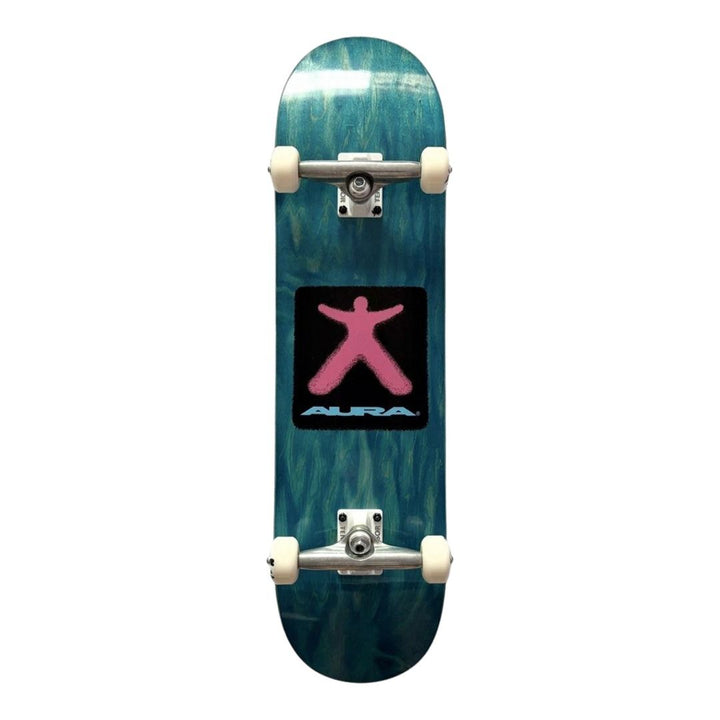 Aura “Blue Man” 8.25” x 32” Custom Skateboard Complete — underside graphic view