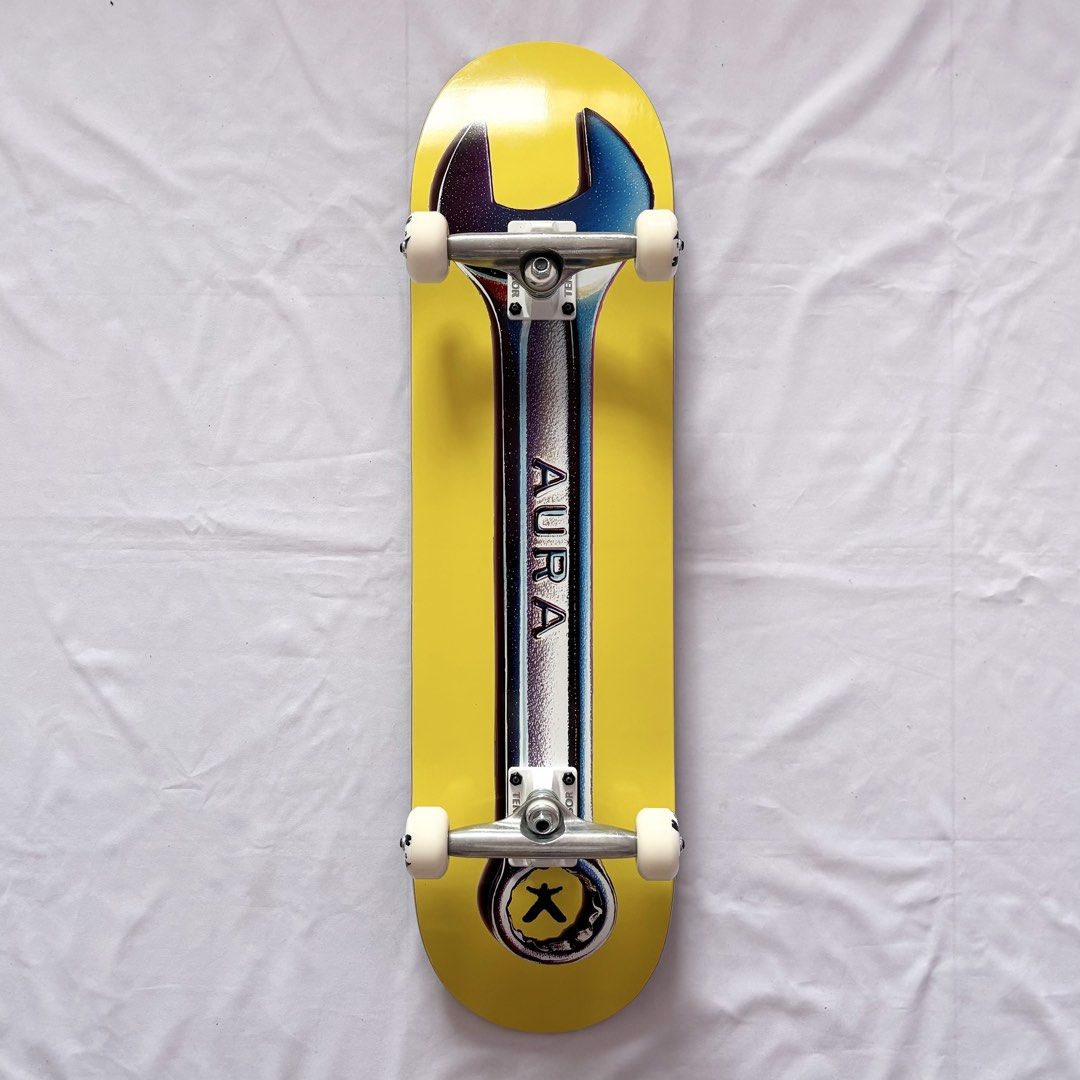 Aura “Yellow Wrench” 8.25” x 32” Custom Skateboard Complete