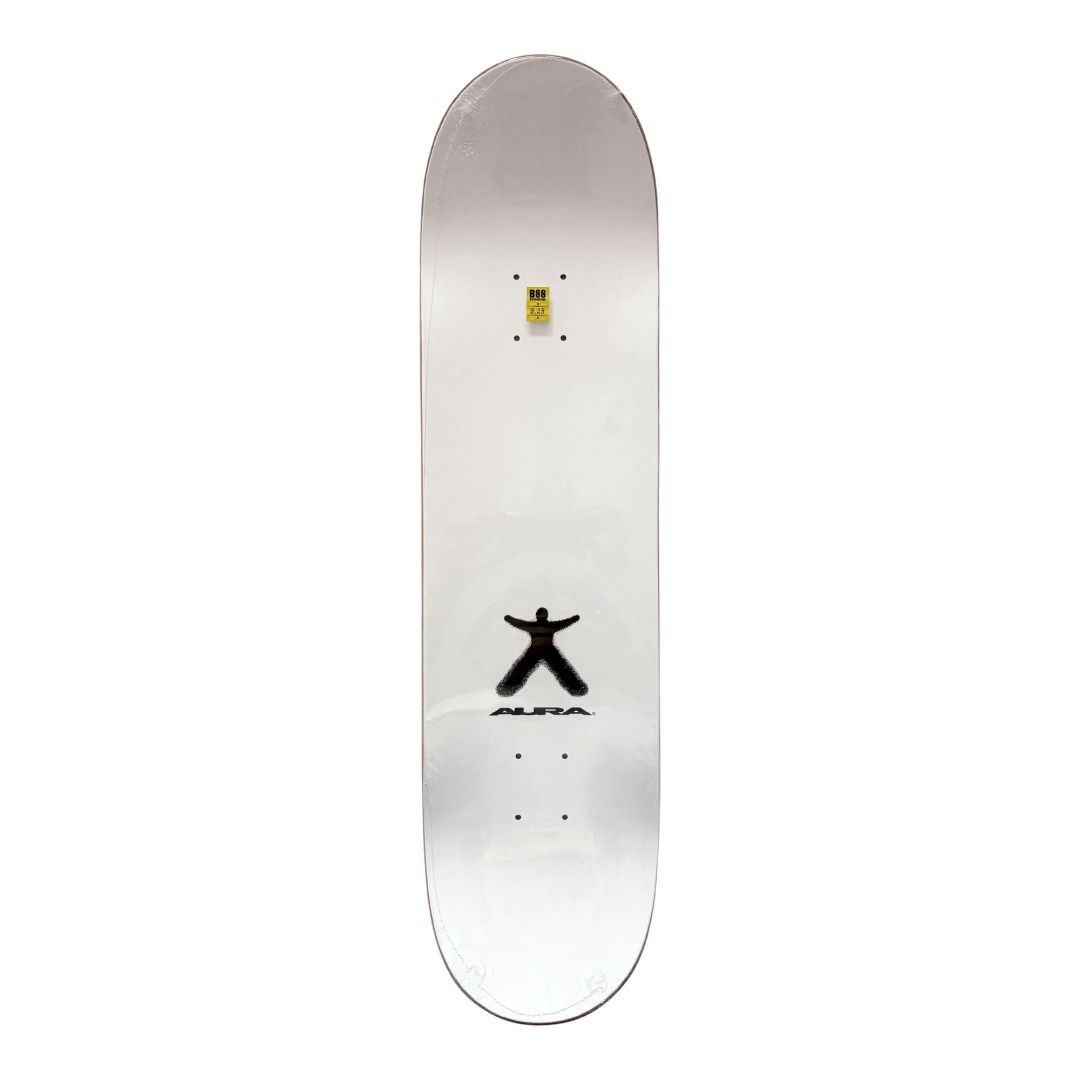 Aura “Yellow Wrench” 8.25” x 32” Skateboard Deck — top-ply view