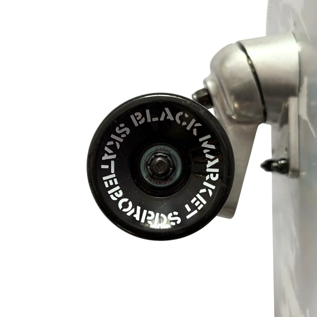 Black Market “Barbed Wire” 9.5” x 31” Surfskate Cruiser Skateboard Complete — wheel close-up