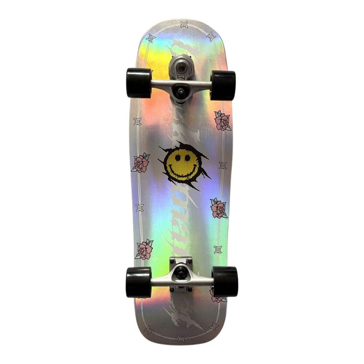 Black Market “Barbed Wire” 9.5” x 31” Surfskate Cruiser Skateboard Complete — underside graphic view