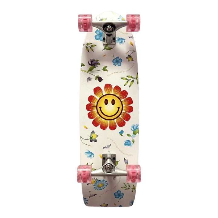 Black Market “Flower” 10” x 32.5” Cruiser Skateboard Complete — underside graphic view