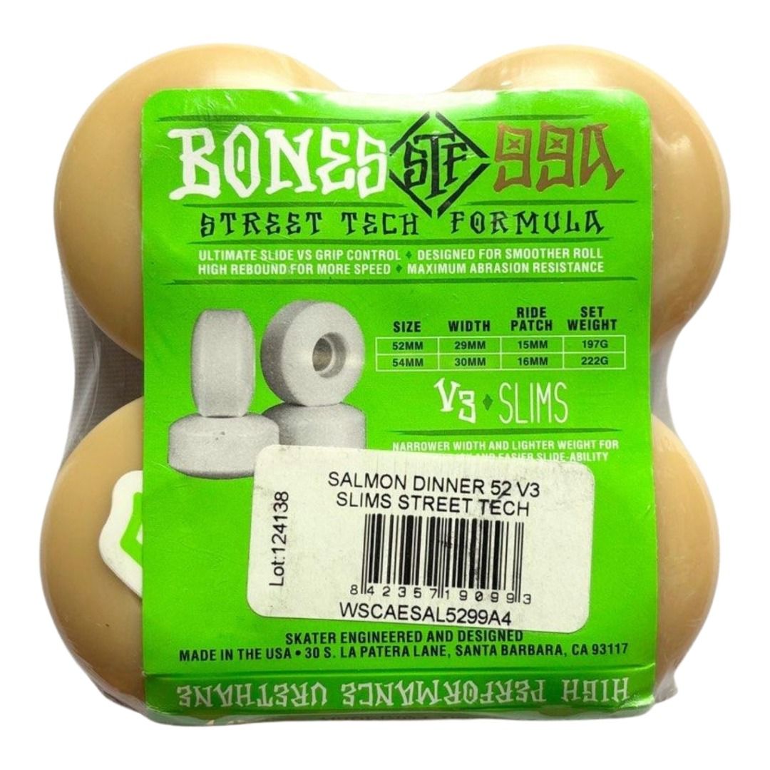 Bones “Salmon Dinner” 52mm 99a V3 Slims Street Tech Formula Skateboard Wheels — product image 2 of 2