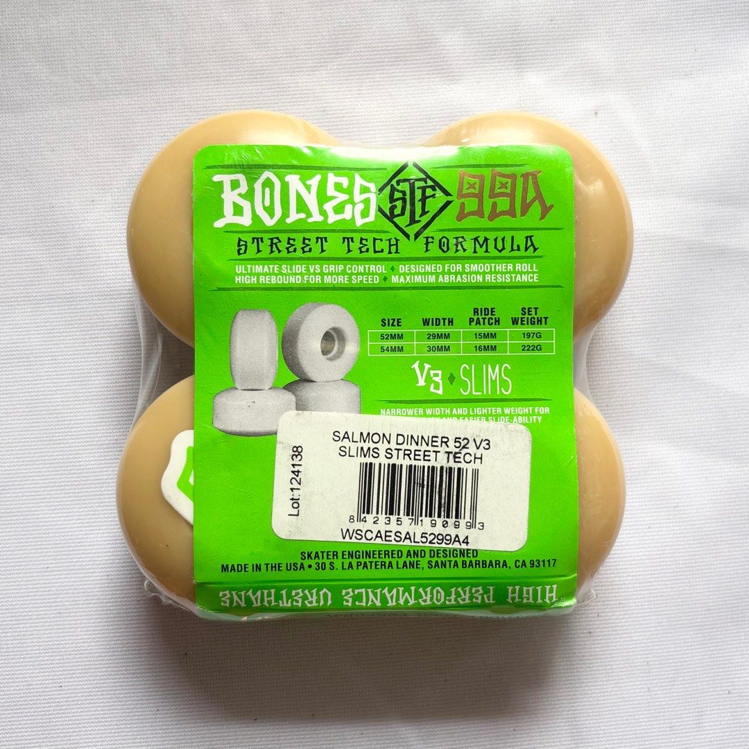 Bones “Salmon Dinner” 52mm 99a V3 Slims Street Tech Formula Skateboard Wheels — product image 2 of 2