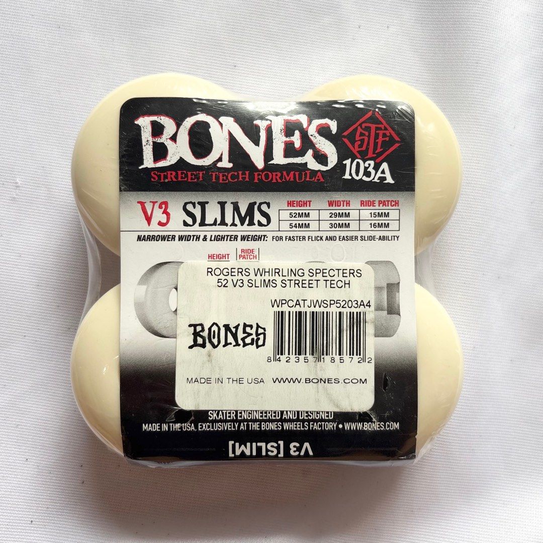Bones “Whirling” 52mm 103a V3 Slims Street Tech Formula Skateboard Wheels