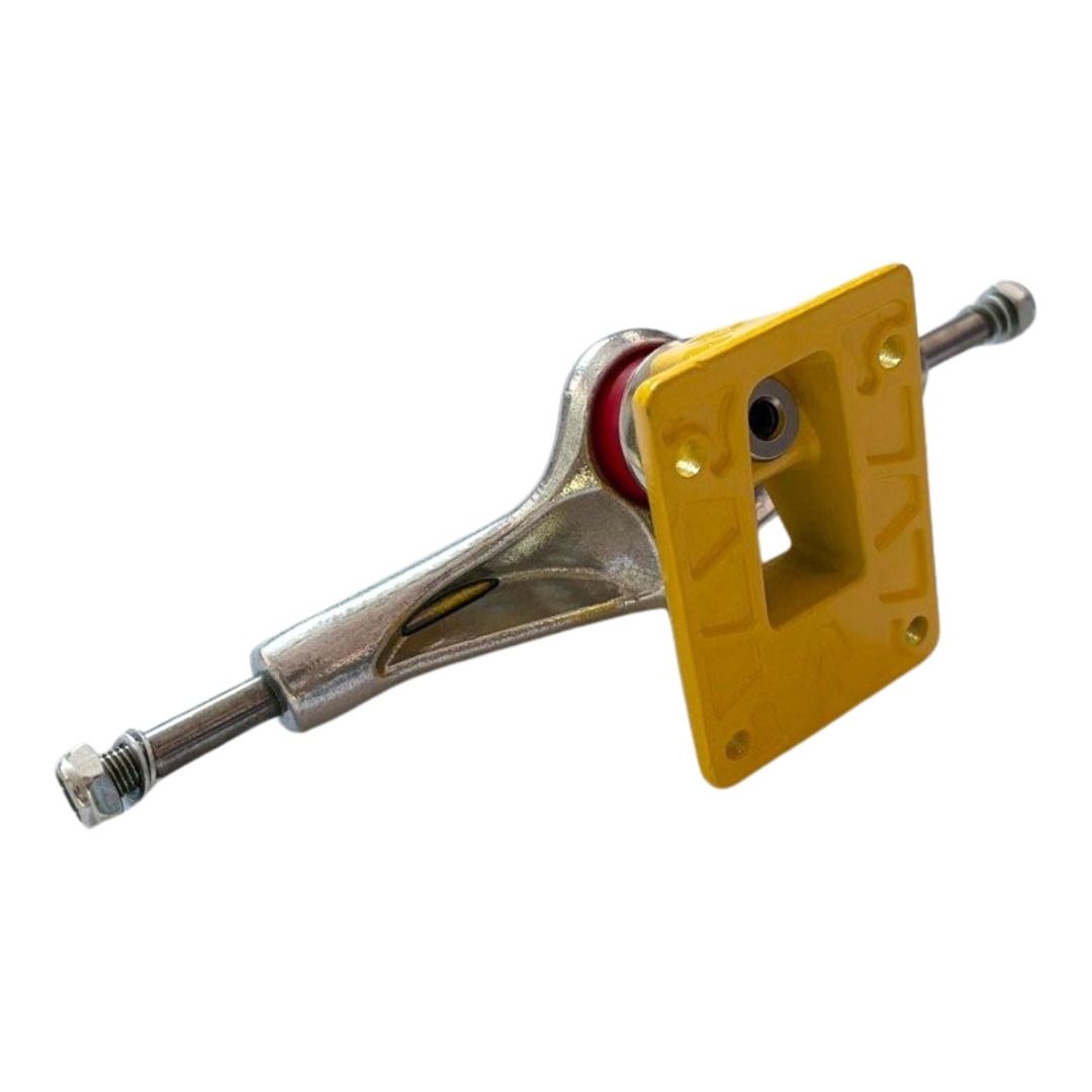 Droshky "Silver and Yellow" 8.5" Skateboard Trucks — baseplate underside view