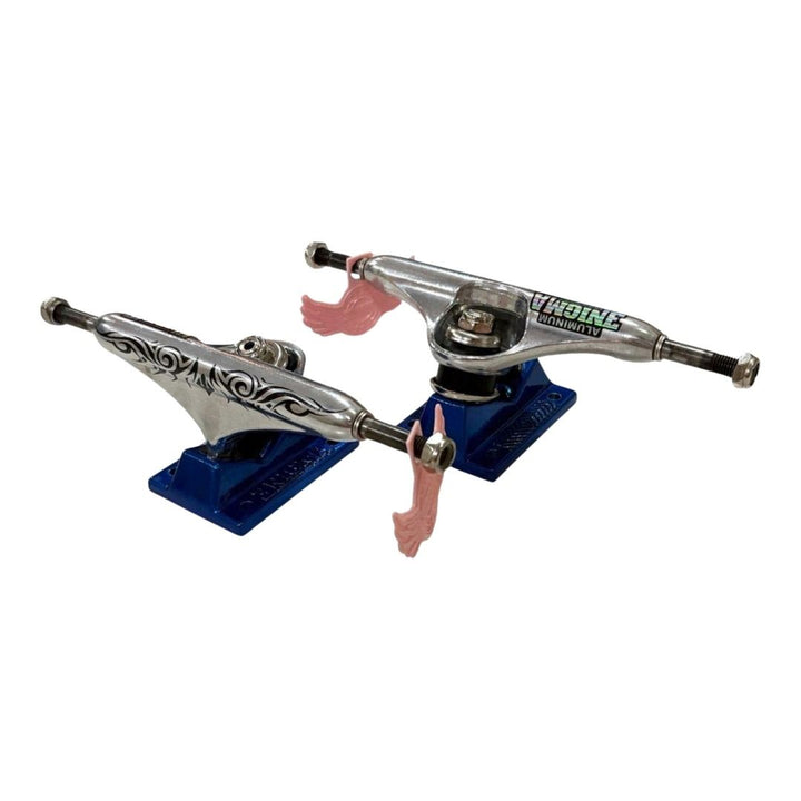 Enigma “Silver and Blue” 5.5″ Hollow Skateboard Trucks