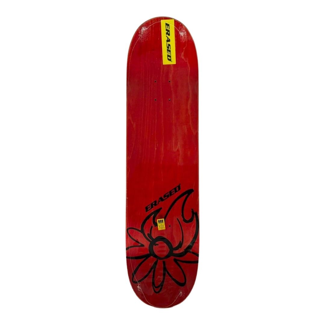 Erased “Burning Flower Black” 8.0” x 31.4” / 8.25” x 31.5” Skateboard Deck — top-ply view