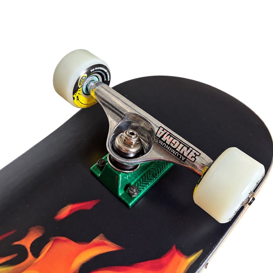 Erased “Burning Flower Black” 8.25″ x 31.5″ Custom Skateboard Complete
