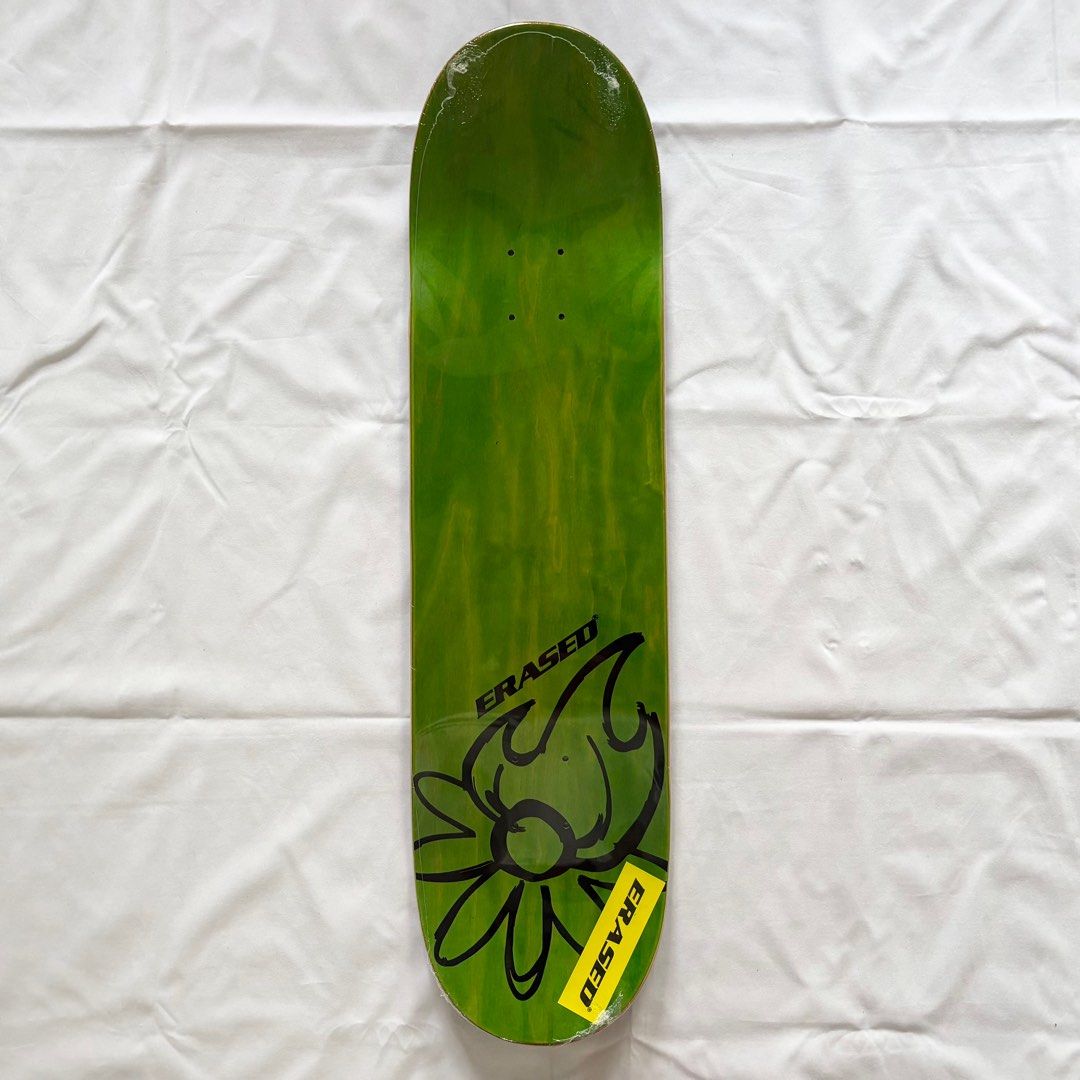 Erased “Burning Flower Green” 8.0” x 31.4” / 8.25” x 31.5” Skateboard Deck